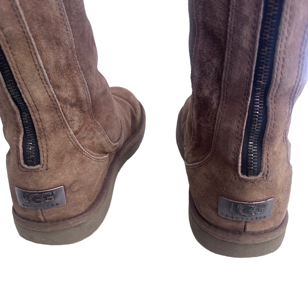 UGG Knightsbridge Boots Brown Back Zipper Shearling Sherpa Lined Suede sz 10 - Picture 5 of 9
